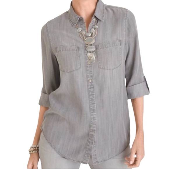 Chico's Tops - CHICO’s Half Placket Button-Down Shirt in Moonstone Size 0 (4-6)